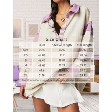 Ugerlov Women's Oversized Sweatshirt Lapel Collared V Neck Polo Shirts Pullover Color Block Striped Long Sleeve Tops, Purple M