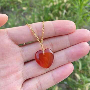 SERYNOW Carnelian Heart Healing Stone Pendant Necklace for Women Natural Carnelian Pendant Handmade ...