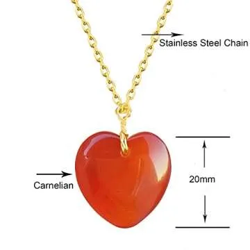 SERYNOW Carnelian Heart Healing Stone Pendant Necklace for Women Natural Carnelian Pendant Handmade Necklace (Heart-Gold)