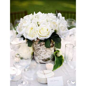 Artiflr Artificial Flowers Rose Bouquet 2 Pack Fake Flowers Silk Plastic Artificial White Roses 18 H...