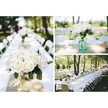 Artiflr Artificial Flowers Rose Bouquet 2 Pack Fake Flowers Silk Plastic Artificial White Roses 18 Heads Bridal Wedding Bouquet for Home Garden Party Wedding Decoration (White)