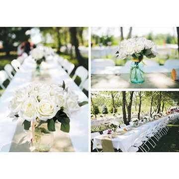 Artiflr Artificial Flowers Rose Bouquet 2 Pack Fake Flowers Silk Plastic Artificial White Roses 18 Heads Bridal Wedding Bouquet for Home Garden Party Wedding Decoration (White)