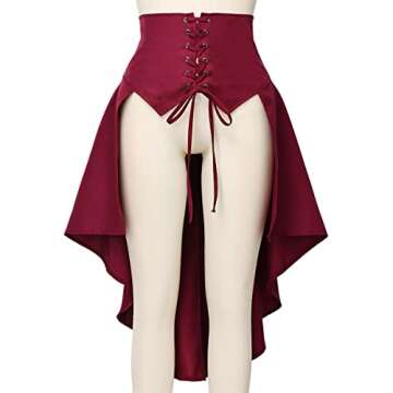 Steampunk Women's Skirts Waist Belt for Women Ruffles Pirate Corset Costumes (Red, Small)