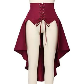 Steampunk Women's Skirts Waist Belt for Women Ruffles Pirate Corset Costumes (Red, Small)