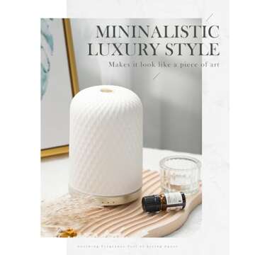 Essential Oil Diffuser,110ML Diffusers for Essential Oils Large Room, Ceramic Diffusers USB Powered Decorative Ultrasonic Defuzzer, Ideal for Aesthetic Home,Dorm Décor, Yoga,White