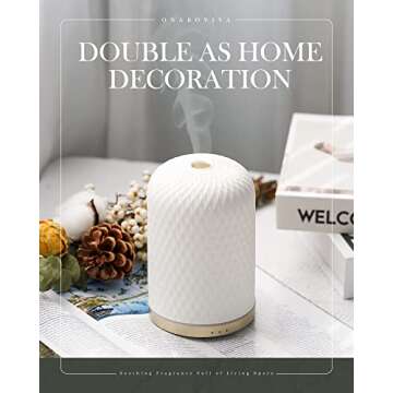 Essential Oil Diffuser,110ML Diffusers for Essential Oils Large Room, Ceramic Diffusers USB Powered Decorative Ultrasonic Defuzzer, Ideal for Aesthetic Home,Dorm Décor, Yoga,White
