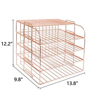 Spacrea Letter Tray, 4 Tier Rose Gold Desk Organizers and Accessories for Women, Stackable Paper Fil...