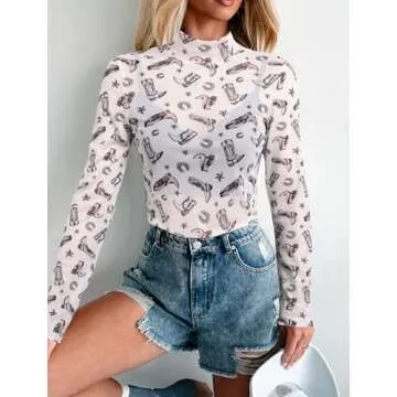Trendy Western Mesh Top for Women - Sheer Cowboy Shirt for Layering & Concerts