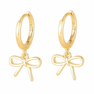 Gold Bow Huggie Hoop Earrings Elegant Christmas Jewelry
