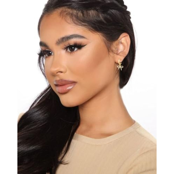 Gold Bow Huggie Hoop Earrings Elegant Christmas Jewelry