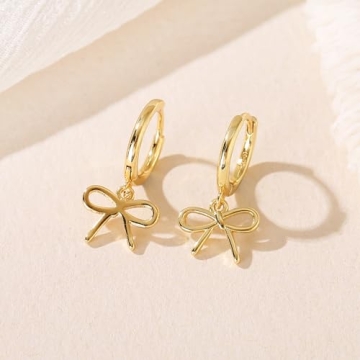 Gold Bow Huggie Hoop Earrings Elegant Christmas Jewelry