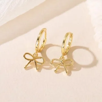 Gold Bow Huggie Hoop Earrings Elegant Christmas Jewelry