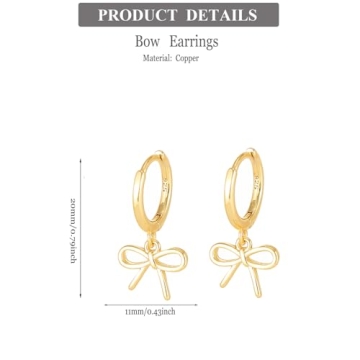 Gold Bow Huggie Hoop Earrings Elegant Christmas Jewelry