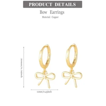 Gold Bow Huggie Hoop Earrings Elegant Christmas Jewelry