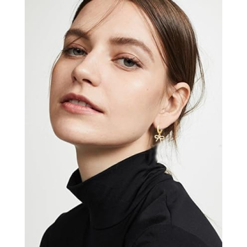 Gold Bow Huggie Hoop Earrings Elegant Christmas Jewelry