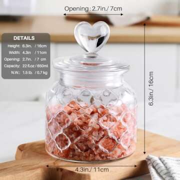 HomeyHoney Heart-Shaped Glass Canisters Set - 22 oz Food Storage Jars