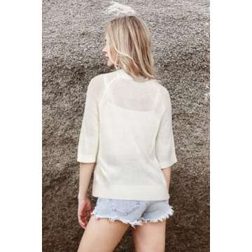 Arach&Cloz Womens Lightweight Cardigan Short Sleeve Shrugs Button Crochet Knit Fashion Sweaters Tops Cozy Clouds Beige