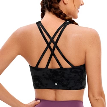 CRZ YOGA Women's Butterluxe Strappy High Neck Longline Sports Bra - Padded Criss Cross Back Workout ...