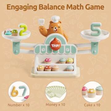 TOP BRIGHT Balance Math Game for Kids, Preschool Math Games for Kids Ages 3-5, STEM Montessori Toys for 2 3 4 Year Old Girls Boys Gifts