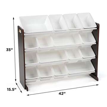 Humble Crew Extra-Large Toy Organizer, 16 Storage Bins, Espresso/White, 15.5D X 42W X 17.7H in