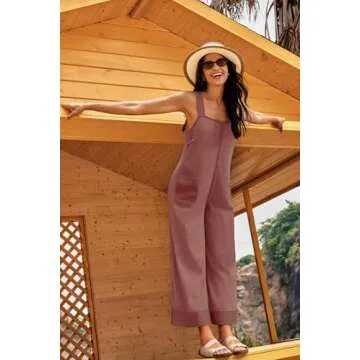 Panadila Womens Waffle Knit Jumpsuit Casual Wide Leg Jumpsuits Oversized Long Rompers Open Back Loose Overalls(Dusty Pink,M)