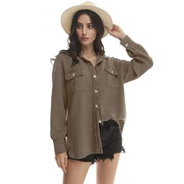 Yanekop Womens Waffle Knit Shacket Fall Jackets Oversized Shirt Jacket Fall Outfits Button Down Shirts 2024 Clothes(A Coffee,XL)