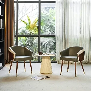 Modern Army Green Dining Chair with Walnut Finish