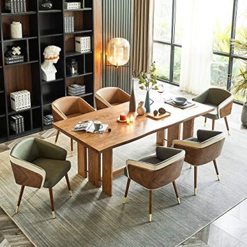 Modern Army Green Dining Chair with Walnut Finish