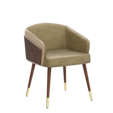 Modern Army Green Dining Chair with Walnut Finish