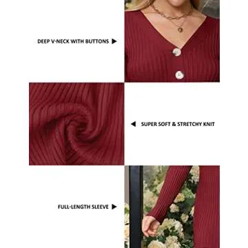 Blooming Jelly Womens Long Sleeve Sweater Dress Sexy V Neck Bodycon Mini Casual Fall Dress Trendy Ribbed Knit Ladies Winter Pullover Sweater (Small, Burgundy)