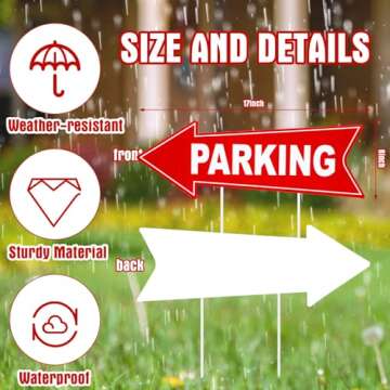 Barydat 8 Pcs Parking Sign with Stake 17 x 6 Inch Directional Arrow Corrugated Plastic Parking Signs for Event Left and Right Guest