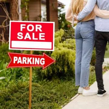 Barydat 8 Pcs Parking Sign with Stake 17 x 6 Inch Directional Arrow Corrugated Plastic Parking Signs for Event Left and Right Guest