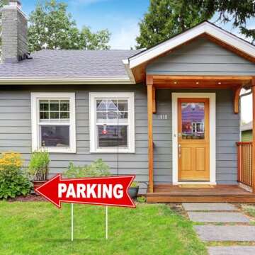 Barydat 8 Pcs Parking Sign with Stake 17 x 6 Inch Directional Arrow Corrugated Plastic Parking Signs for Event Left and Right Guest