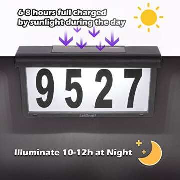 LeiDrail House Numbers Solar Powered Address Sign LED Illuminated Outdoor Metal Modern Plaque Waterproof for Outside House Yard Street