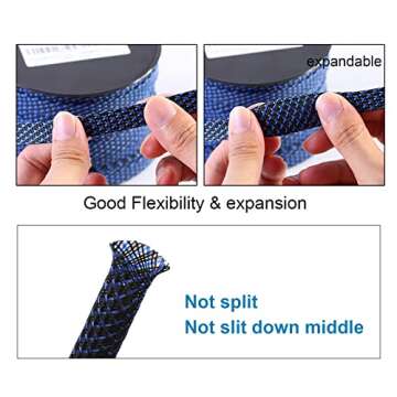 25ft - 1/4 inch PET Expandable Braided Sleeving – BlackBlue – Alex Tech Braided Cable Sleeve