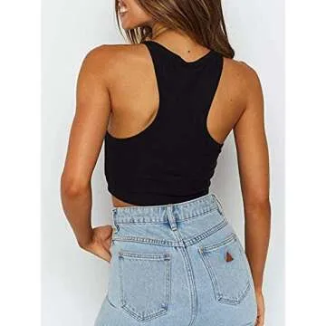 Berryou Women's Racer Back Tank Tops Sexy Sleeveless Halter Neck Crop Tops Black M
