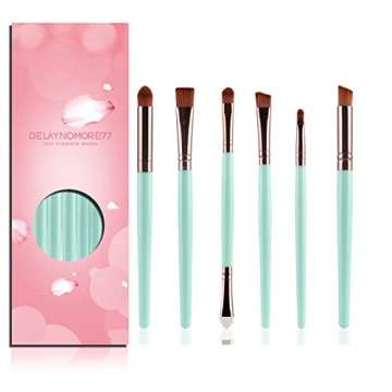 Eye Makeup Brushes Synthetic Hairs Eyeshadow Brush Set 6 PCS Eyebrow Eyeliner Makeup Brush Set for Concealer Eyebrow Eyeliner Eye Shadow Blending (Green)