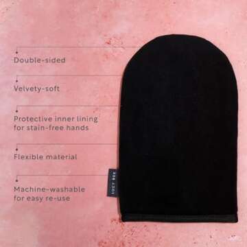 Lucy Bee Self Tanning Mitt for Body Self Tanners, Premium Reusable Double-Sided Velvety Soft Applicator, Streak-Free Natural Tan, Stain-Free Hands, Washable Black Mitt in FSC Cardboard Packaging