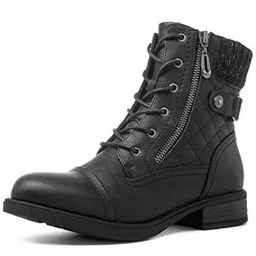 GLOBALWIN Women's Fall Boots Ankle Boots Black Booties For Women Combat Boots With Low Heel Size 10M