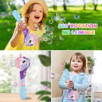 VATOS 2PCS Automatic Bubble Wands, Bubble Maker Gun with Light & Music for Girls Boys, Fantasty Bubble Maker Machine with 2 Bubble Refill Solution, Party Wedding Birthday Gift for Toddlers Kids