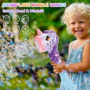 VATOS 2PCS Automatic Bubble Wands, Bubble Maker Gun with Light & Music for Girls Boys, Fantasty Bubble Maker Machine with 2 Bubble Refill Solution, Party Wedding Birthday Gift for Toddlers Kids