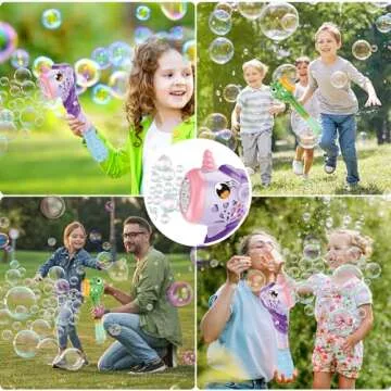 VATOS 2PCS Automatic Bubble Wands, Bubble Maker Gun with Light & Music for Girls Boys, Fantasty Bubble Maker Machine with 2 Bubble Refill Solution, Party Wedding Birthday Gift for Toddlers Kids