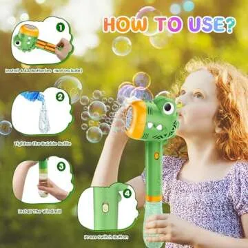 VATOS 2PCS Automatic Bubble Wands, Bubble Maker Gun with Light & Music for Girls Boys, Fantasty Bubble Maker Machine with 2 Bubble Refill Solution, Party Wedding Birthday Gift for Toddlers Kids