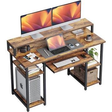 CubiCubi Computer Desk with Keyboard Tray, 47 Inch Office Desk with Monitor Stand and Storage Shelve...