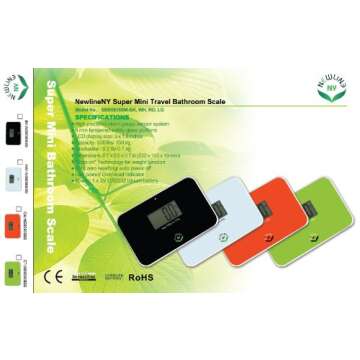 NewlineNY Auto Step On Super Mini Travel Bathroom Digital Scale, 5.25" x 8.5" SBB0638SM (Black)