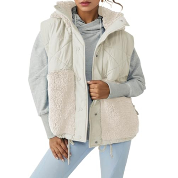 Imily Bela Womens Stylish Winter Sherpa Fleece Vest with Hood and Pockets for Cozy Comfort