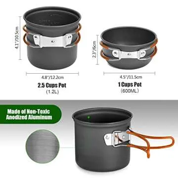 Odoland Camping Cookware Stove Carabiner Canister Stand Tripod and Stainless Steel Cup, Tank Bracket, Fork Spoon Kit for Backpacking, Outdoor Camping Hiking and Picnic,Orange