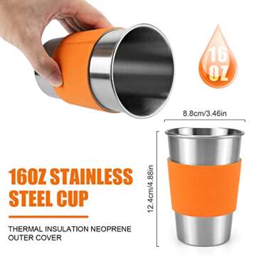 Odoland Camping Cookware Stove Carabiner Canister Stand Tripod and Stainless Steel Cup, Tank Bracket, Fork Spoon Kit for Backpacking, Outdoor Camping Hiking and Picnic,Orange