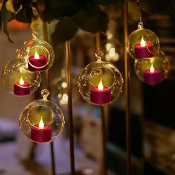 FURORA LIGHTING Fuchsia Glitter LED Tealight Candles Pack of 12, Flameless Flickering Tealight Candles for Home Décor, 1.5’’(W) x 1.65’’(H), Battery Operated