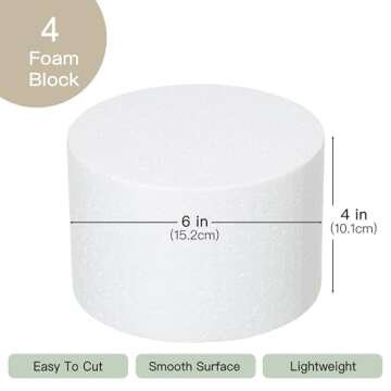 Crafare 6x4 Inch Foam Dummy Cake Round for Crafts 4pcs 6 Inch Round Cake Dummy Discs for Cake DIY Projects Wedding Holiday Christmas Crafts Making and School Modeling